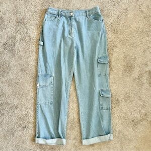 STAUD Easton Cargo Jeans Size 10 Blue Denim Pocket 100% Cotton